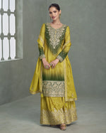 Yellow Chinon Silk Plazo Pair For Indian & Pakistani Wedding Festival - Thread & Sequence Embroidery