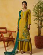 Yellow Organza Plazo With Top & Dupatta For Indian & Pakistani Wedding Festival - Moti Thread & Sequence Work