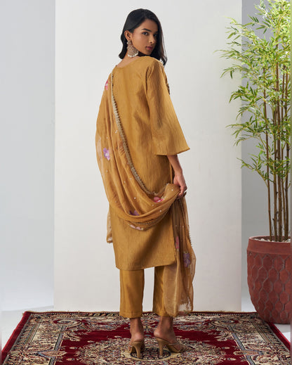 Yellow Crush Kameez With Salwar Suit For Indian & Pakistani Wedding Festival Season - Moti Thread & Sequence Embroidery Work