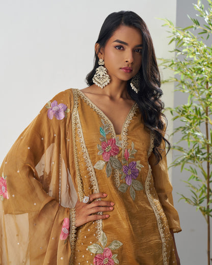 Yellow Crush Kameez With Salwar Suit For Indian & Pakistani Wedding Festival Season - Moti Thread & Sequence Embroidery Work