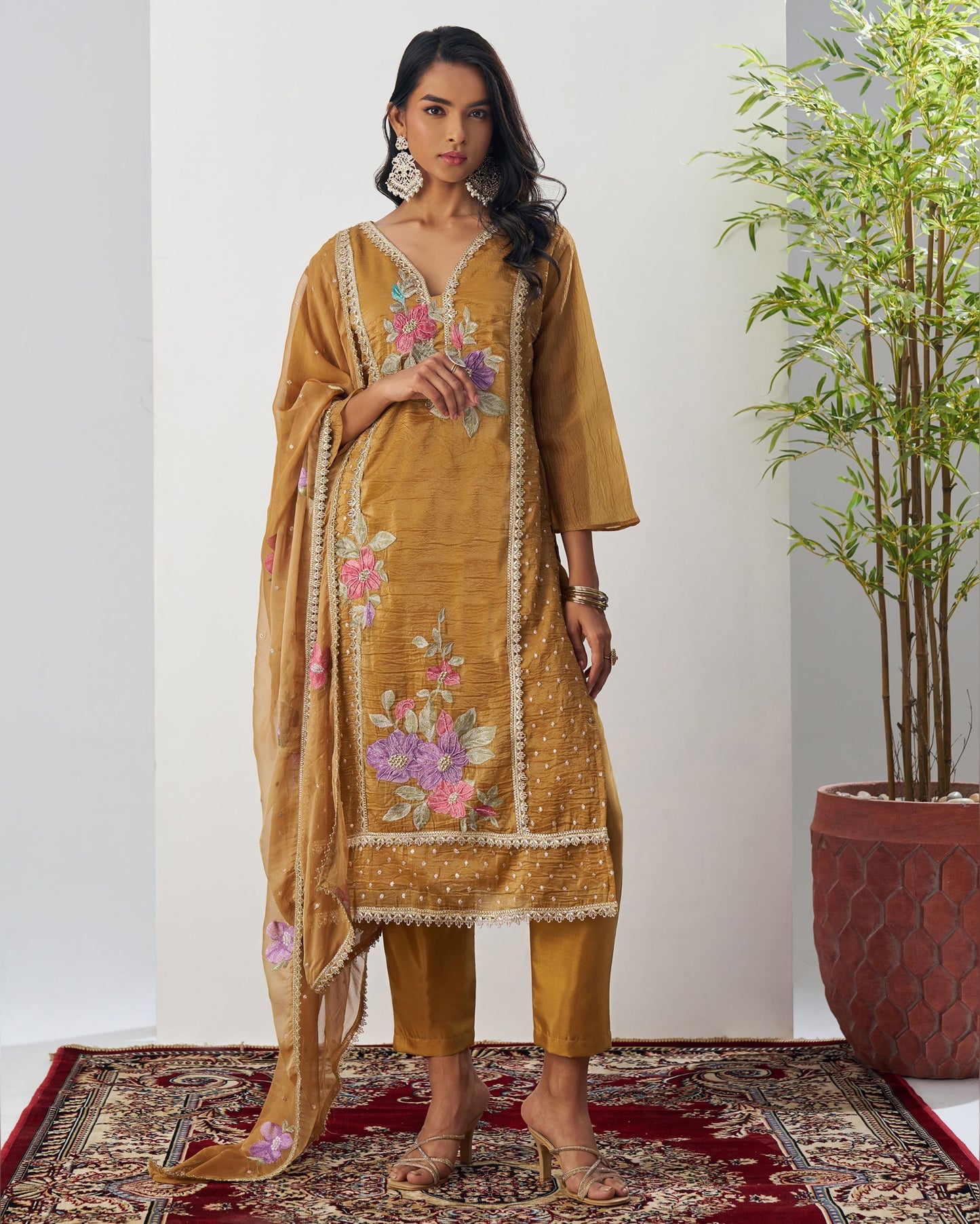 Yellow Crush Kameez With Salwar Suit For Indian & Pakistani Wedding Festival Season - Moti Thread & Sequence Embroidery Work