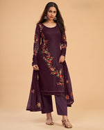 Burgundy Georgette Salwar Suit With Kameez & Dupatta For Indian & Pakistani Wedding Festival Season - Sequins Multi Thread And Zari Embroidery Work