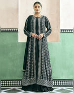 Green Georgette Anarkali Suit With Embroidered Jacket & Dupatta For Indian & Pakistani Wedding Festival - Thread Sequence Work