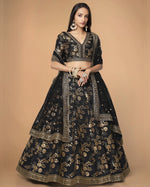 Black Silk Lehenga Choli With Blouse & Dupatta For Indian & Pakistani Wedding Festival - Zari Sequins and Dori Embroidery Work