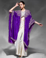 Purple Crepe Skirt Shrug Set With Blouse For Indian & Pakistani Wedding Festival - Dabka Dori, Sequence Embroidered Work