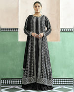 Black Georgette Anarkali Suit With Embroidered Jacket & Dupatta For Indian & Pakistani Wedding Festival - Thread Sequence Work