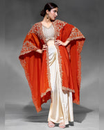 Orange Crepe Skirt Shrug Set With Blouse For Indian & Pakistani Wedding Festival - Dabka Dori, Sequence Embroidered Work